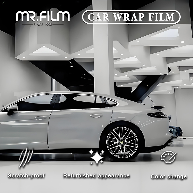 Película de envoltura de automóvil con cambio de color gris mate de Porsche para defensa de automóvil contra rasguños