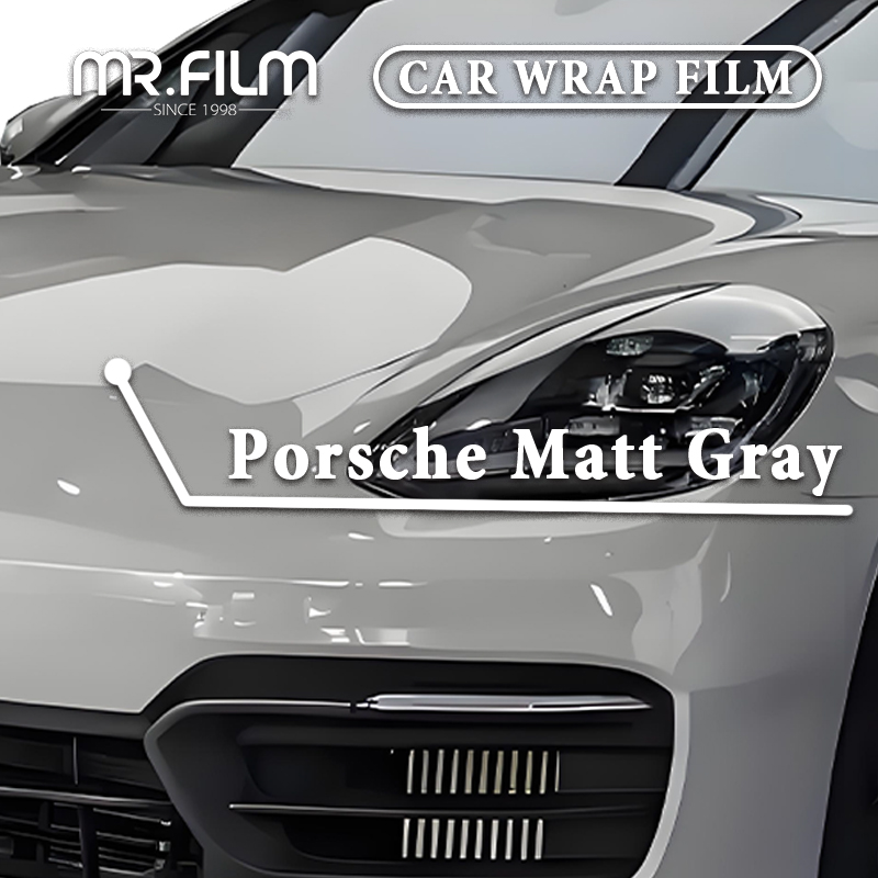 Película de envoltura de automóvil con cambio de color gris mate de Porsche para defensa de automóvil contra rasguños