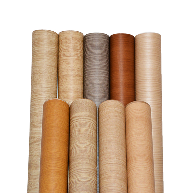 Película decorativa de muebles de PVC de grano de madera de alto brillo para gabinete moderno