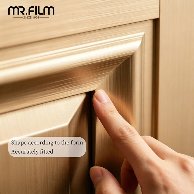 Película metálica para decoración de muebles de hotel.